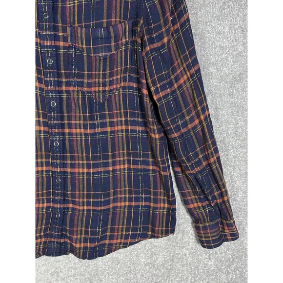 Express Boyfriend Plaid Metallic Long Sleeve Snap Front Shirt Womens Size Small - Picture 8 of 15